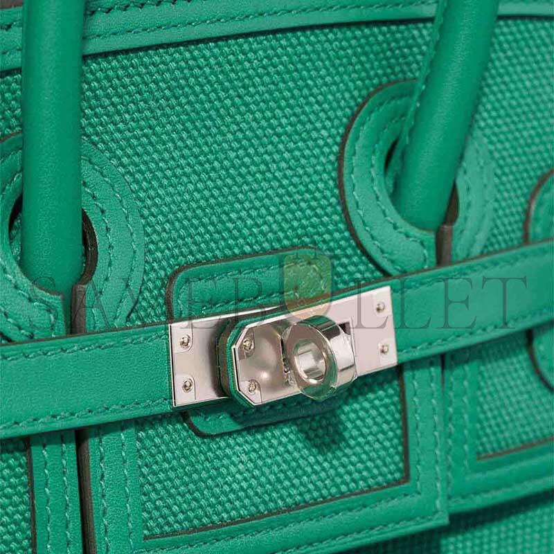 H**mes MASTER VERT VERTIGO SWIFT LEATHER AND CANVAS CARGO BIRKIN 25 (25*20*13cm)